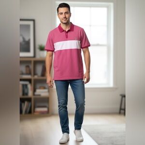 Original Penguin Pink Polo with White Stripe Cotton Blend Size XL